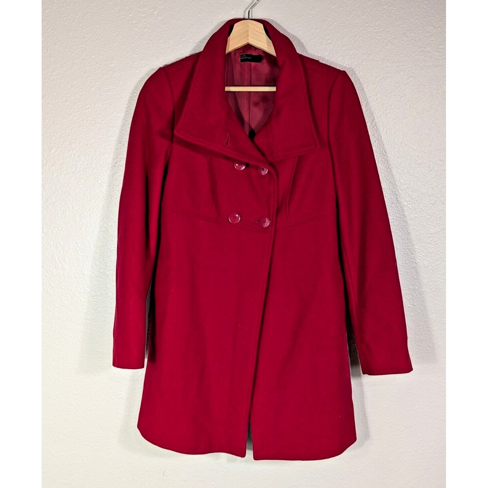 Benetton Red Wool Blend Button Double Brest Coat Sz 40 XS Lined High Quality 17